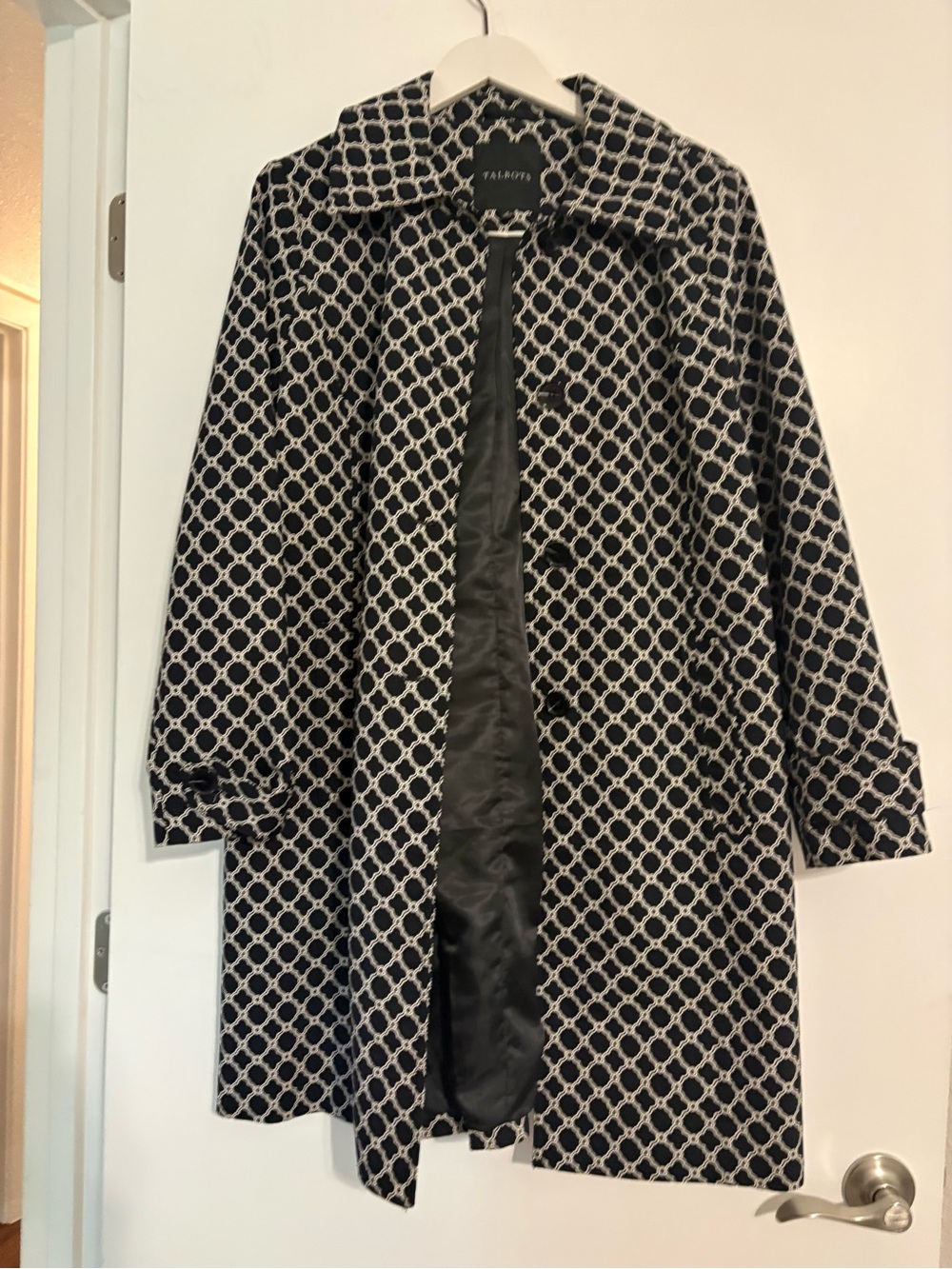 Talbots Black and White Lattice Trench Coat